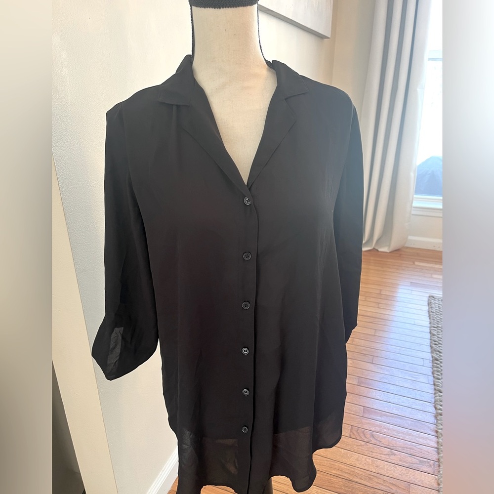 Black Sheer Button Down Women's Top-Size Small